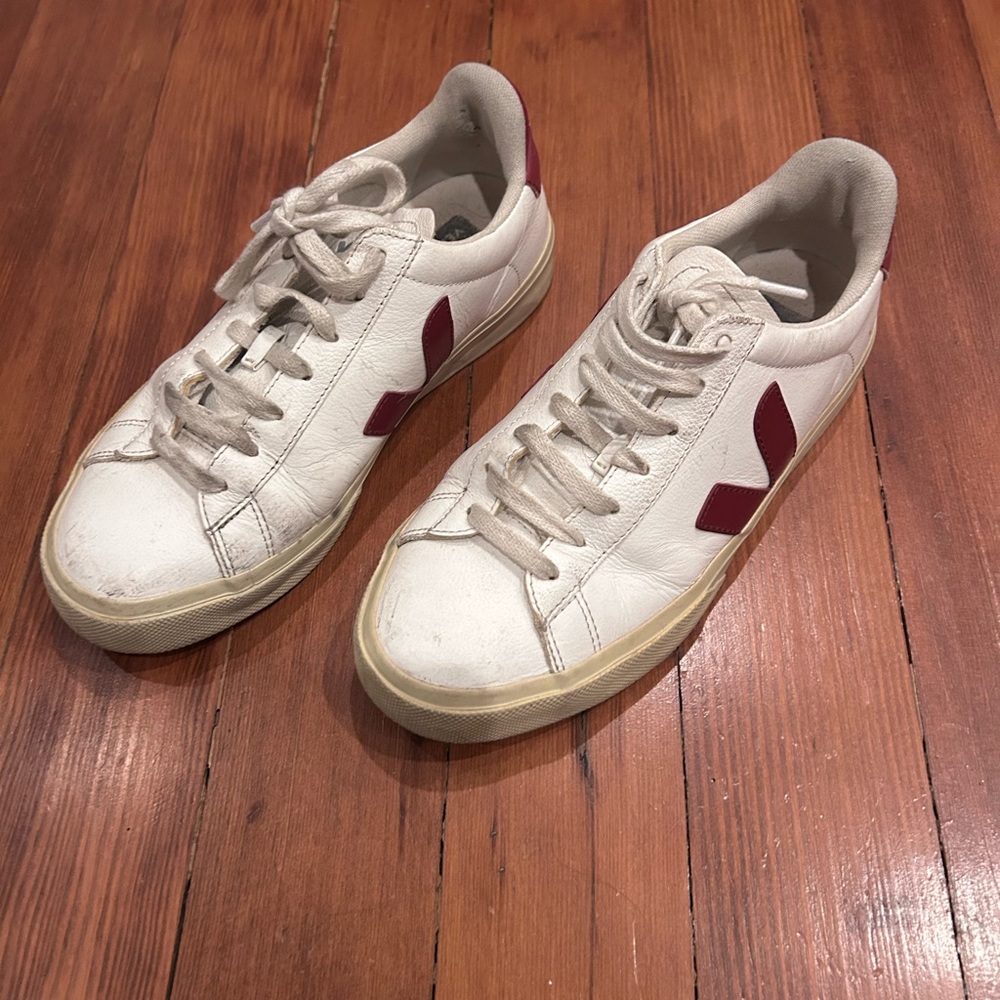 Veja White and Maroon Women's Sneakers